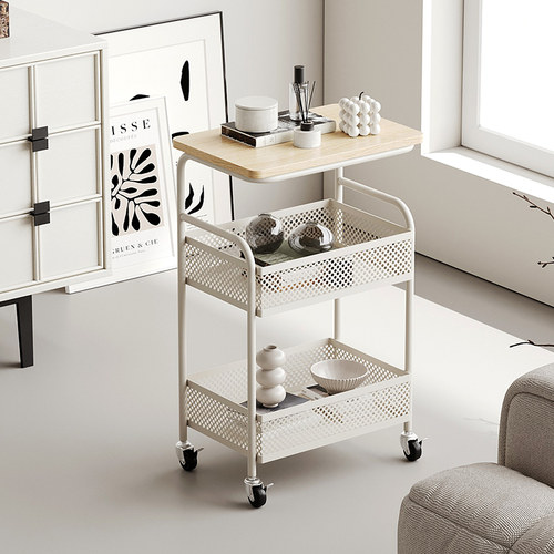 耶特原木风实木可移动边柜