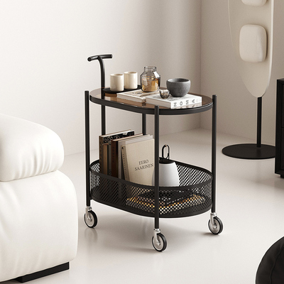 轻奢高级感设计师客厅沙发边几玻璃小茶几创意简约置物移动小推车