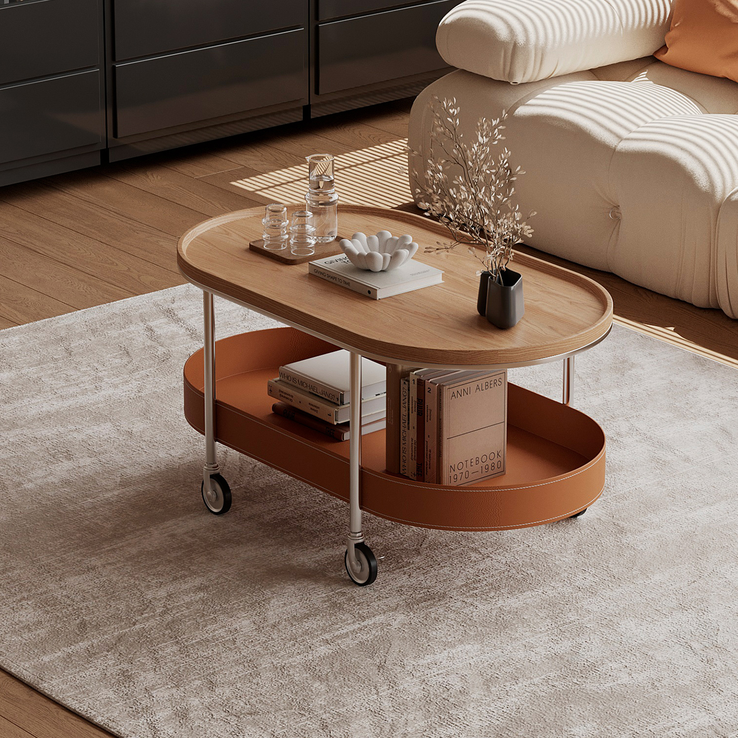 耶特可移动不锈钢马鞍皮小茶几