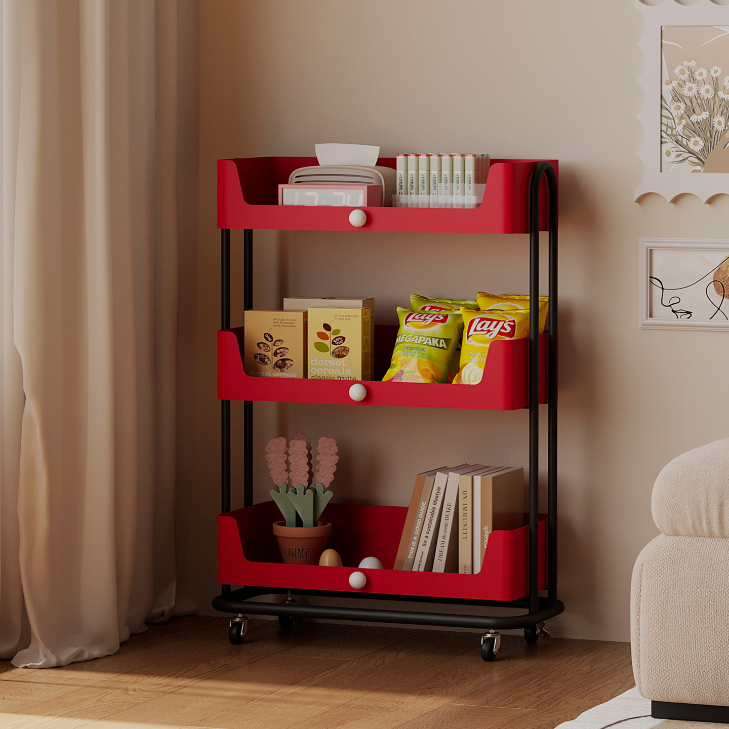 耶特可移动零食置物架落地多层