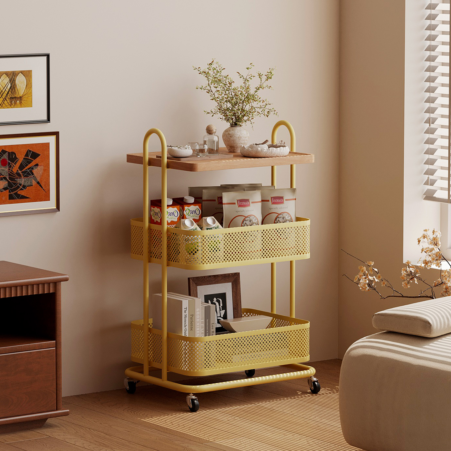 耶特沙发边几零食收纳移动推车