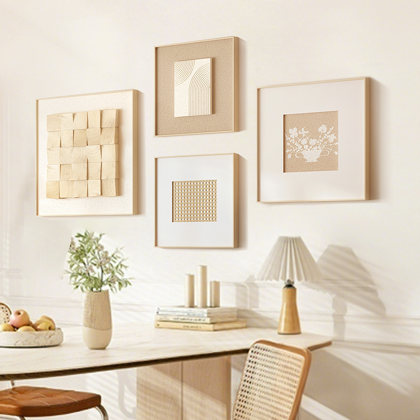 原木风立体装饰画客厅沙发背景墙