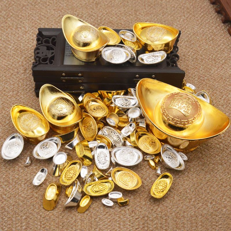 铜金元宝实心摆件大小号仿真元宝装饰摆件