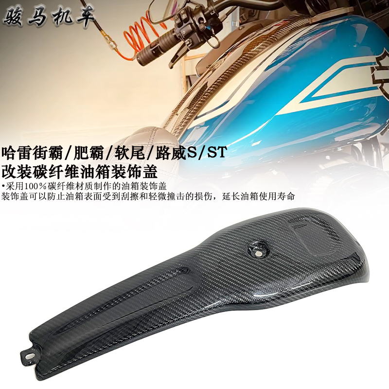 适用 哈雷软尾 路威S 街霸 肥霸改装碳纤维油箱装饰盖 22-24 款