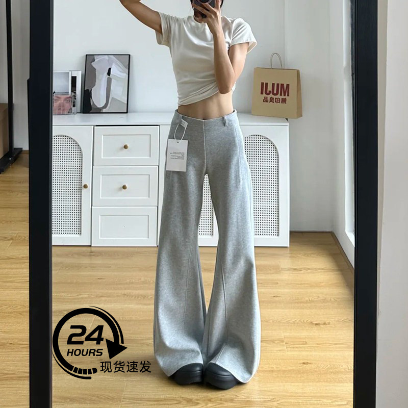 灰色微喇卫裤女夏新款阔腿运动裤