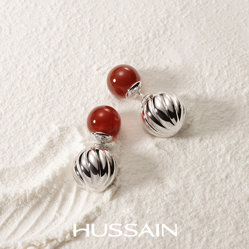 赫生红玛瑙复古女新中式耳钉