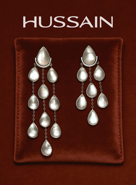 【明星同款】赫生HUSSAIN倾澜水晶耳钉水滴不对称长款流苏耳饰女