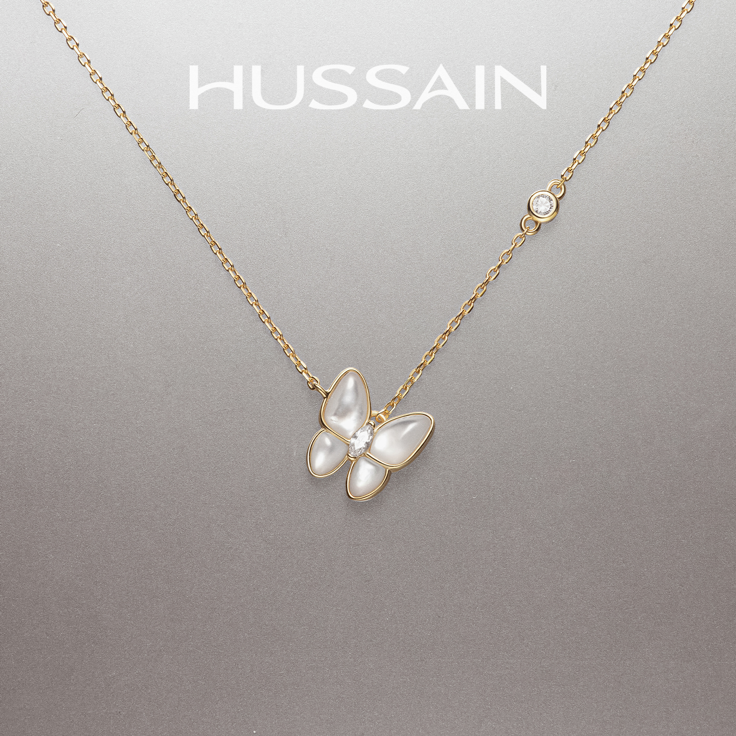 新品赫生纯银项链蝴蝶白贝母吊坠