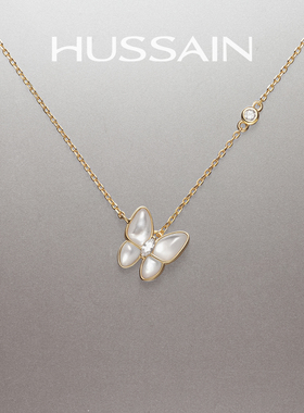 赫生HUSSAIN纯银蝴蝶贝母项链轻奢小众气质锁骨链送女友生日礼物