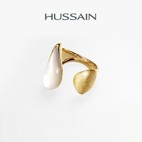 HUSSAIN水滴白贝母戒指女