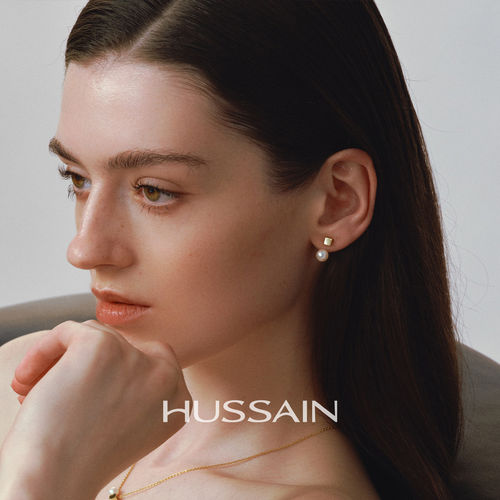 HUSSAIN赫生元型淡水珍珠耳钉悬浮耳环原创设计女高级感轻奢耳饰