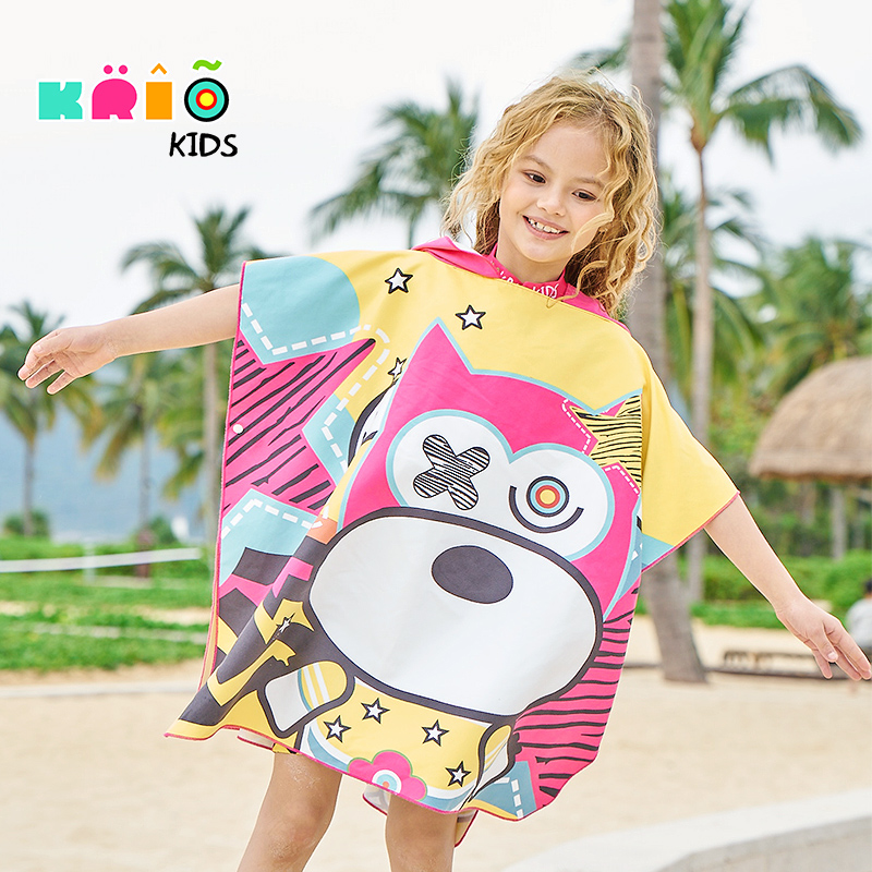 krio女童宝宝卡通游泳浴巾斗篷