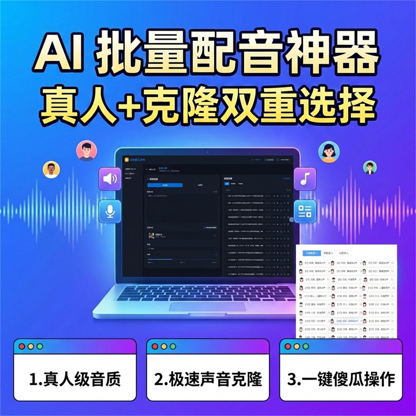 全自动ai一键批量配音软件自媒体音频合成系统文字转语音制作工具