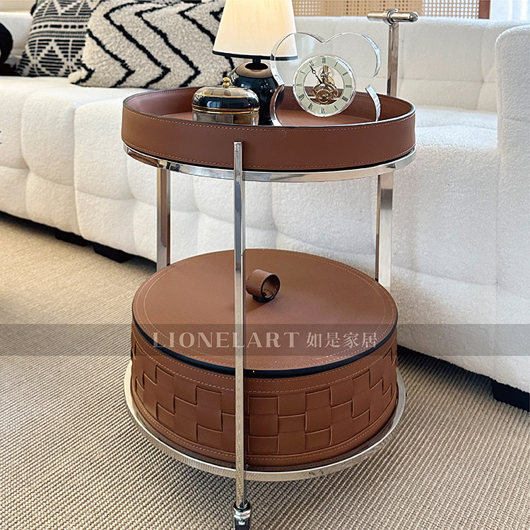 如是收纳边几可移动不锈钢马鞍皮酒水车零食收纳床头柜餐边柜收纳,住宅家具,角几/边几,淘宝优惠券,粉丝福利购,淘宝优惠卷