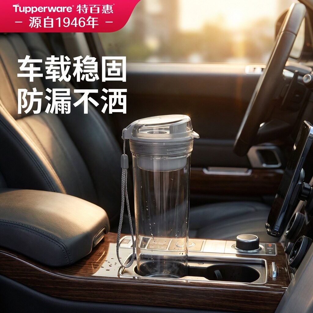 特百惠晶彩随心杯400ml水杯夏日男生高颜值户外塑料防摔耐热茶杯