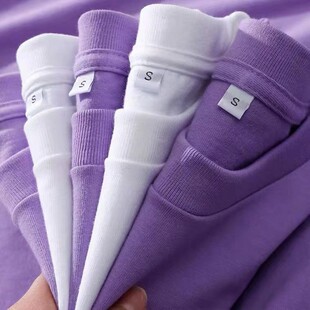 支持团购】深紫纯棉短袖t恤女定制班服工作服印logo男女同款宽松