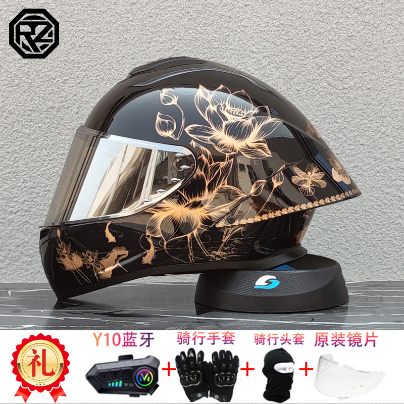 Orz摩托车头盔男机车蓝牙全盔女百花齐放四季R50S大尾翼3c认证