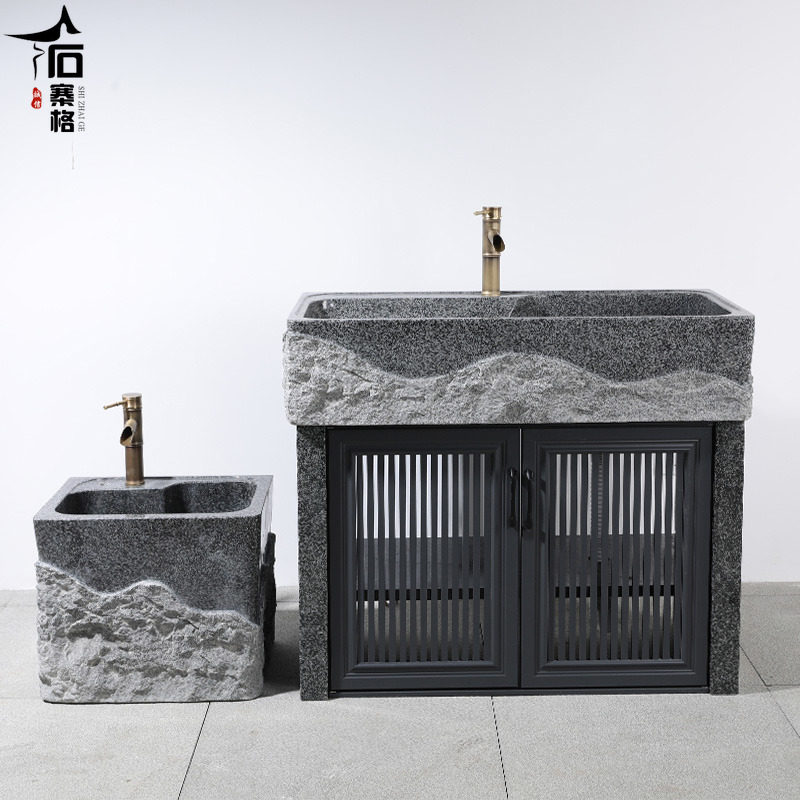天然大理石洗手盆室外洗衣池自建房别墅户外台盆一体整石水池水槽