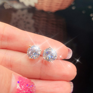 PT950铂金进口莫桑石三爪简约耳饰情侣玫瑰金拧螺丝耳骨钉不过敏