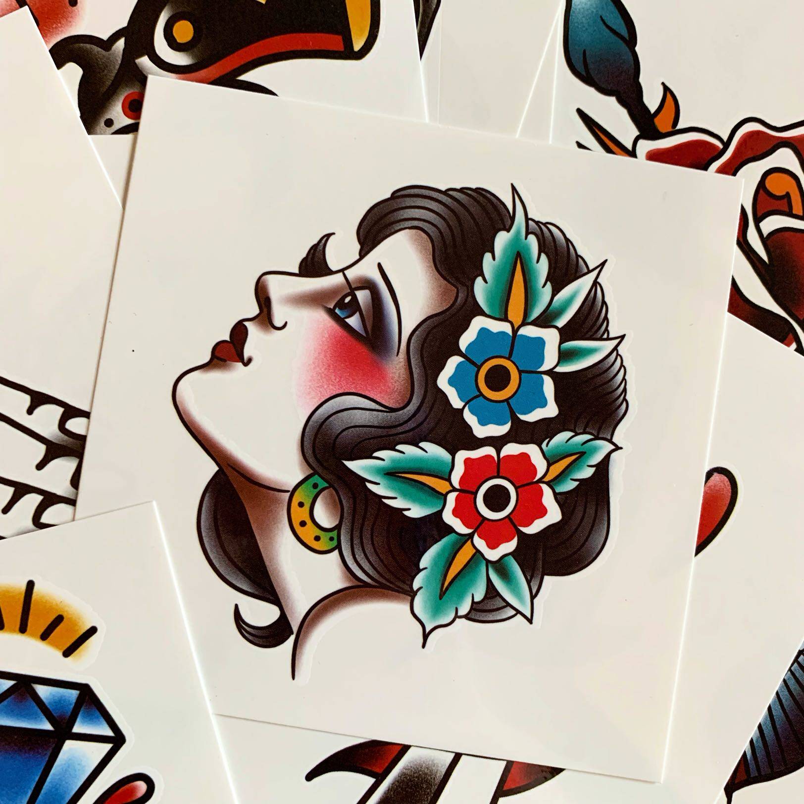 zingtattoo纹身贴纸oldschool女人头像防水男女持久暗黑欧美ins风