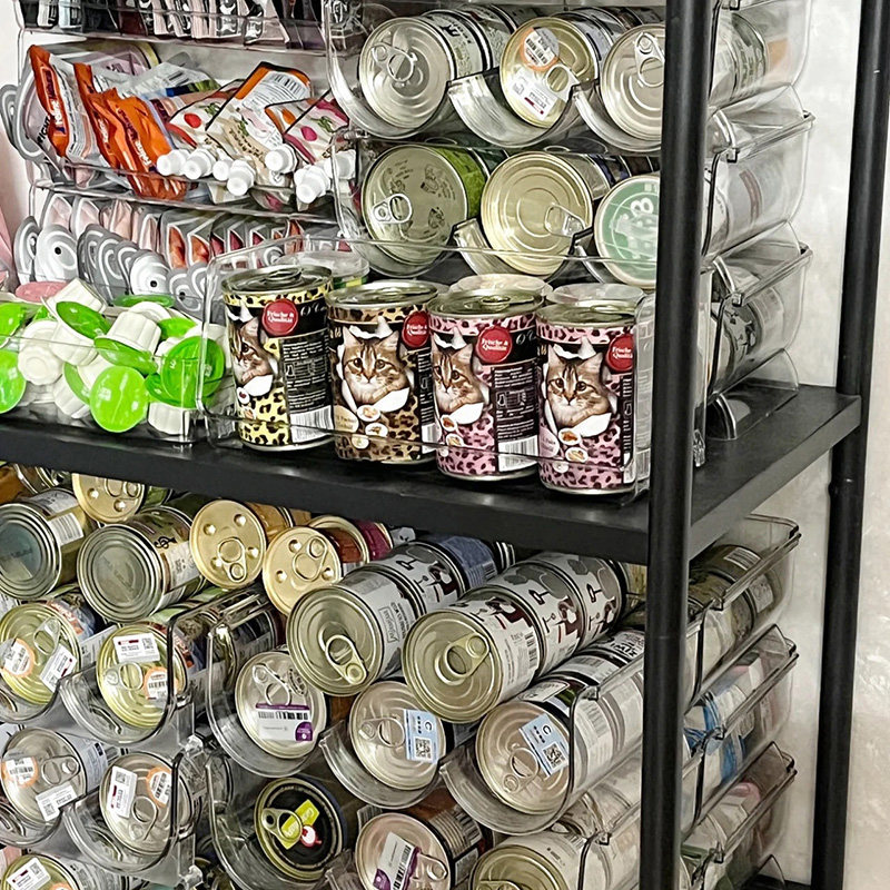 猫粮罐头储存架子宠物储粮专用透明可叠加防潮新鲜罐头储存整理架,收纳整理,桌面收纳盒,淘宝优惠券,粉丝福利购,淘宝优惠卷