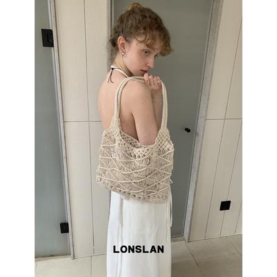 Lonslan BAG 2026春夏手工棉线编织镂空休闲度假海边单肩包
