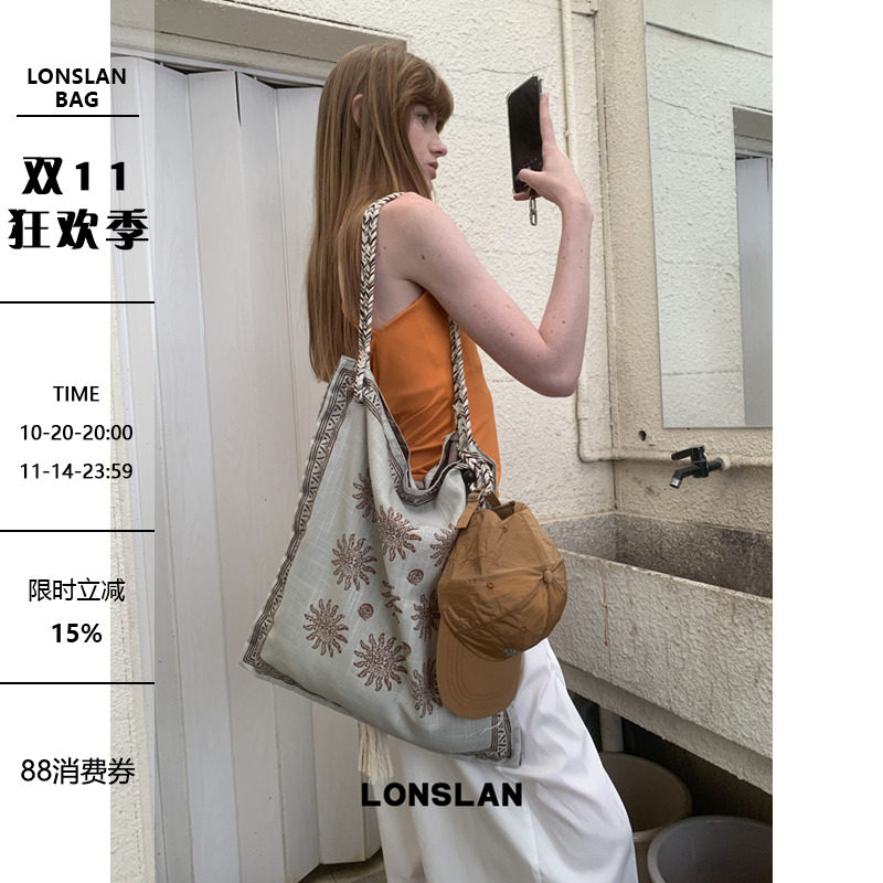 Lonslan BAG 2025  NEW  出片度假大容量手工麻布编织单肩斜挎包