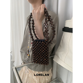 2025 Lonslan BAG NEW木珠手工编织斜挎单肩挂脖手机方块包