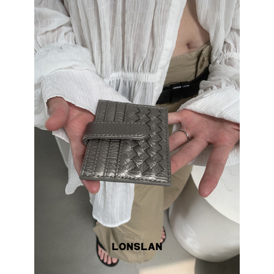 Lonslan BAG 2025NEW简约时尚编织皮质多层暗扣卡包方便携带包包