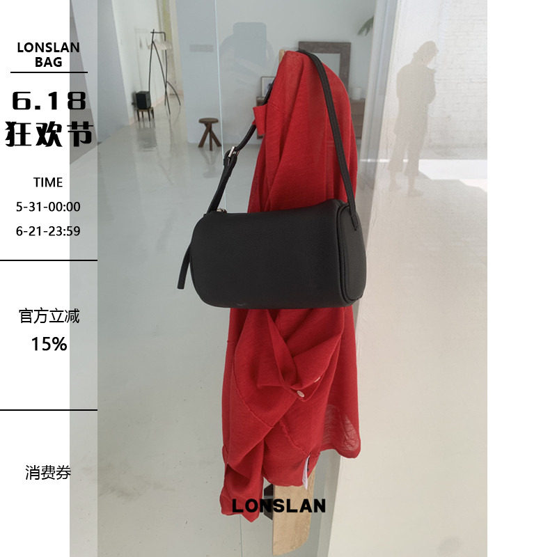 Lonslan BAG 2026春夏极简纯色笔筒包大容量手拎包mini腋下包