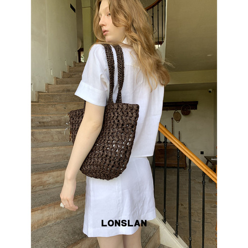 Lonslan Bag 2026新款时尚超轻草编手提包包度假单间腋下包