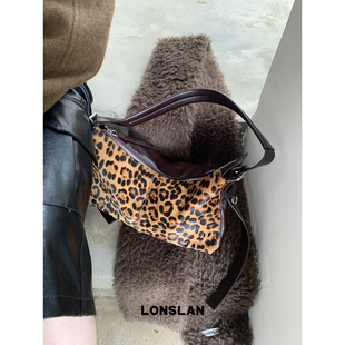 NEW 2025 复古精简豹纹荔枝纹设计大容器单肩包 BAG Lonslan