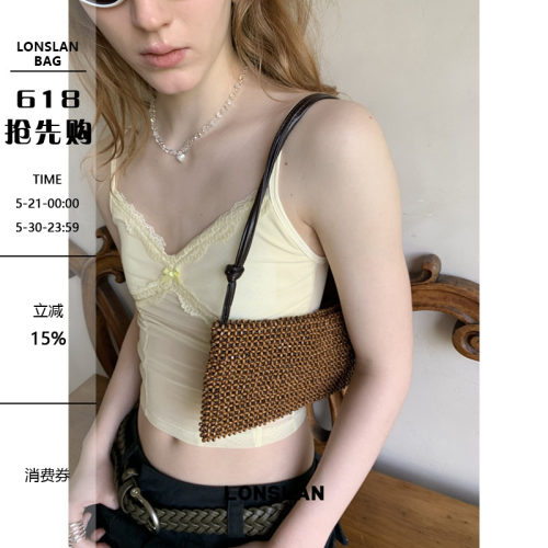 Lonslan Bag 2026新款波西米亚风米珠方形腋下包大容量手提包