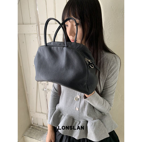 Lonslan Bag 26早秋小众设计软真皮手提休闲包包时尚保龄球包