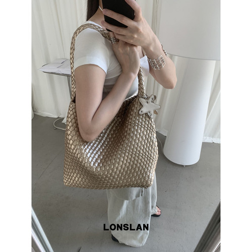 Lonslan BAG 2025博主同款高质感星星挂件编织多色大容量托特包