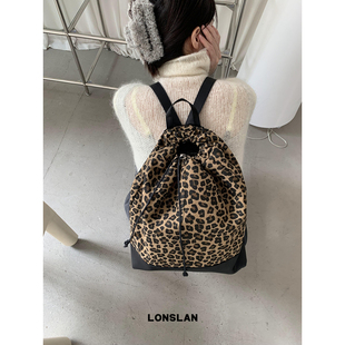 拼色豹纹帆布双肩包大容量通勤包女 24AW秋冬新款 Lonslan BAG