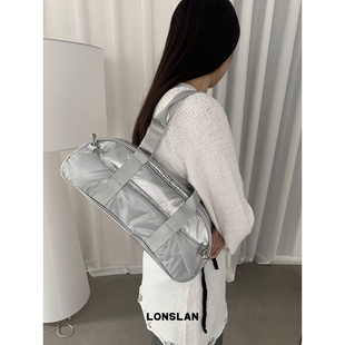 Lonslan 24AW韩系亮面蕾丝边尼龙大容量腋下包手提包包女 BAG