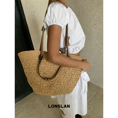 Lonslan Bag 2026新款设计感编织撞色复古度假风沙滩草编包