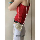 Lonslan BAG 2025迷你小包斜挎包复古闪亮金属色亮片包手工编织
