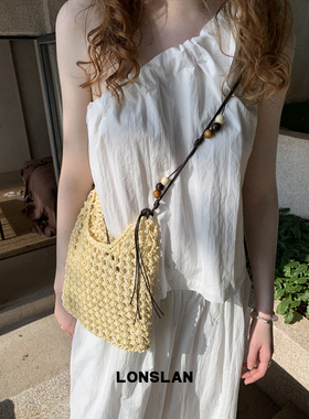 Lonslan BAG 2025  NEW  手工编织复古流苏木珠百搭斜挎单肩包