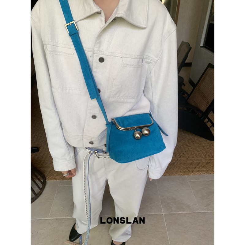 Lonslan BAG 2025NEW早秋牛绒大圆锁扣方形盒子斜挎出片亮眼包包