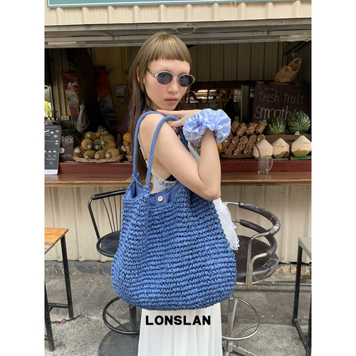 Lonslan BAG 2026春夏韩系大容量草编包手提度假风百搭托特包