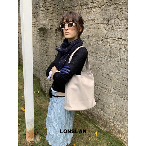 Lonslan Bag 2026新款慵懒风大容量软皮编织单肩桶包
