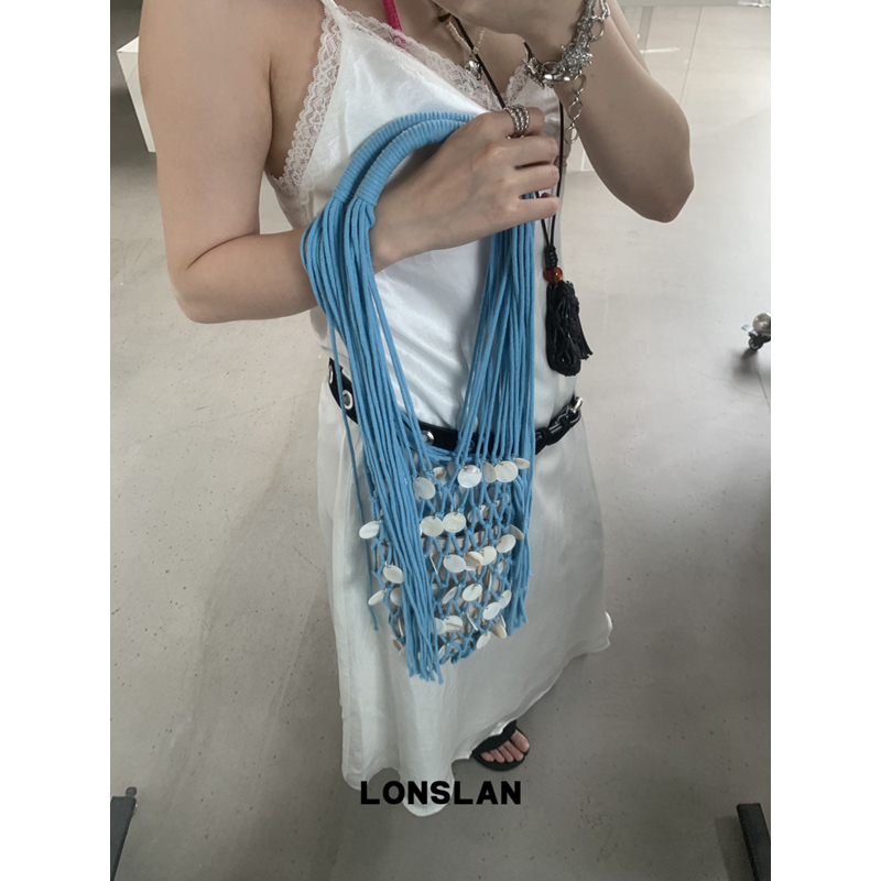 Lonslan BAG 2025NEW设计感重工贝壳吊坠编织单肩流苏包包