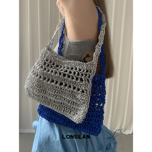 镂空网眼设计洋气手提包手工编织单肩包 2025时尚 Lonslan BAG