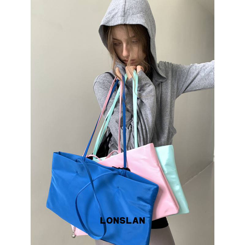 Lonslan BAG 26早秋 小众尼龙多隔层法棍手提包单肩糖果色托特包图片