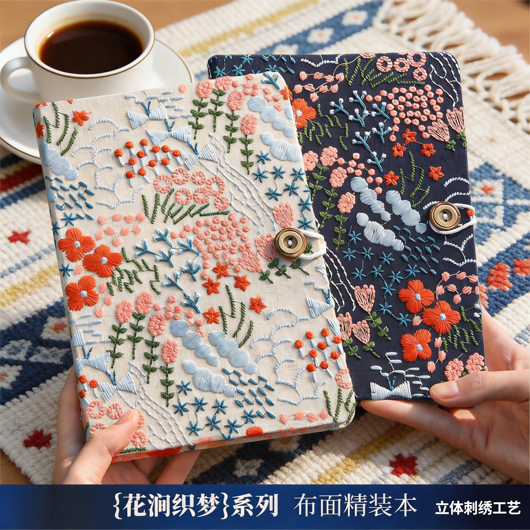 花间织梦刺绣花卉A5精装记事本图片