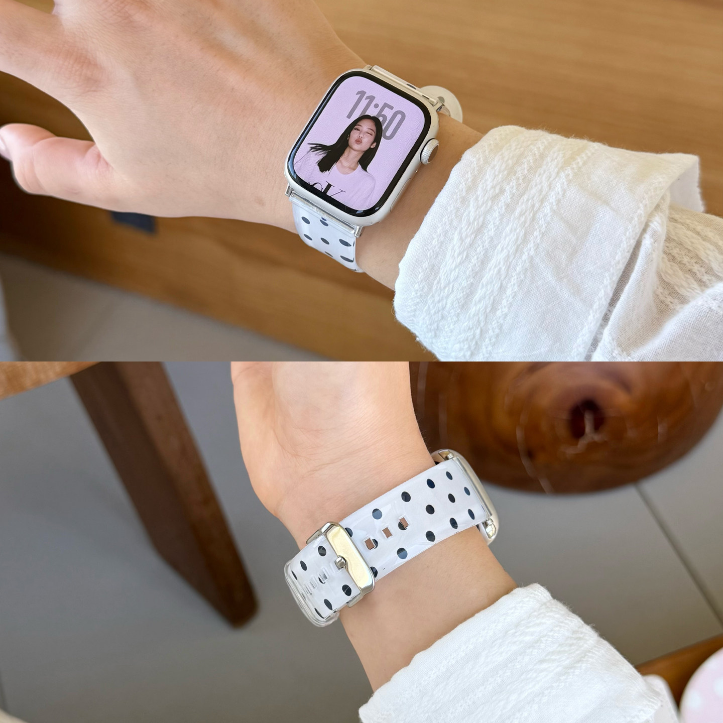 韩风波点适用iwatchs11苹果手表applewatch10高级S11简约时尚腕带iWatch10/9/8/7/6/SE透明女士装饰硅胶表带