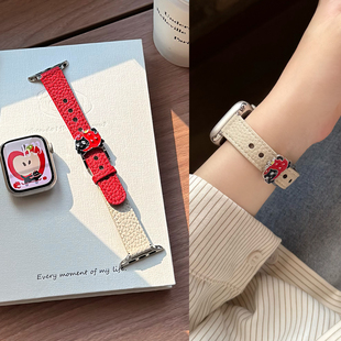 猫狗金属扣荔枝纹适用iWatch S11/10苹果手表41mm女款applewatch9表带新款女士s8腕带秋冬可爱高级感ultra3代
