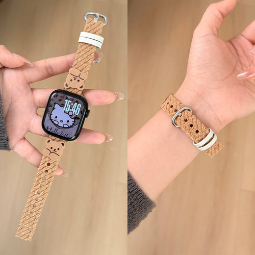 适用iwatchs11可爱小熊毛呢表带